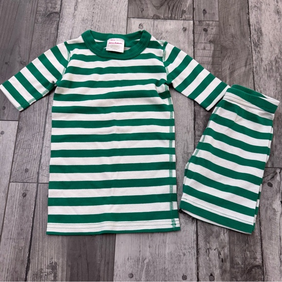 Hanna Andersson Pajamas PJs Holiday Christmas Short John’s 120 6/7 Green Striped - Picture 1 of 6